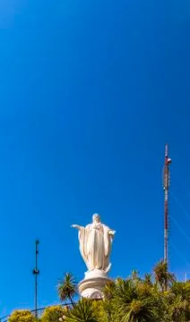 Statue of the Immaculate Conception on San Cristobal Hill, Santiago, Chile Stock Photos