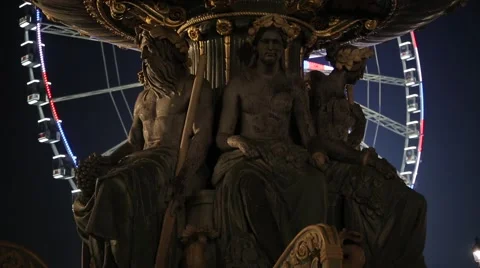 Statue infront of Roue De Paris at Night. Paris, France Stock Footage 61263350