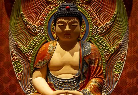 Statue inside Buddha Tooth Relic Temple in Singapore. Stock Photos