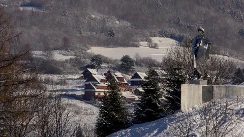 Statue of Jánošík in the winter. 스톡 동영상 83315606