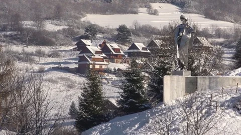 Statue of Jánošík in the winter. Stock Footage 83315643