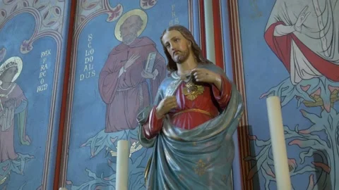 Statue Of Jesus Inside The Notre Dame Cathedral In Paris, France Stock Footage 158679064