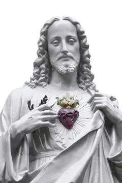 Statue of Jesus with a red heart Stock Photos