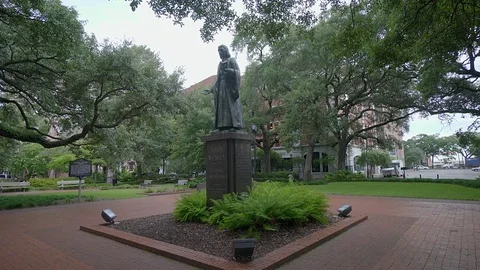Statue of John Wesley in  Savannah Stock Footage 74366998