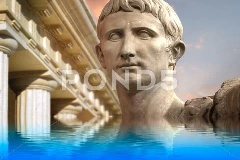 Statue of julius caesar augustus in rome, italy ancient art reflected in a c Stock Illustration