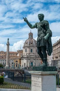 Statue of Julius Caesar at the Imperial Forums in Rome Stock Photos