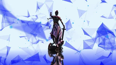 Statue of justice, Law concept, Temida - Themis. plexus particles around the Stock Footage 255348701