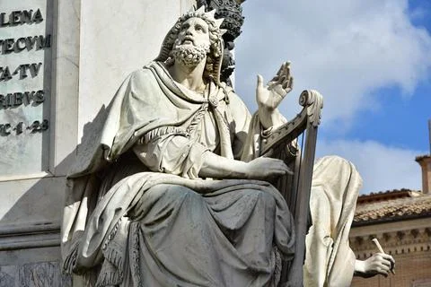 Statue of King David on the basement of Column of Immaculate Conception in Rome Stock Photos