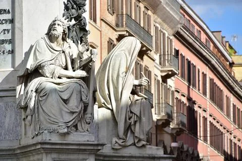 Statue of King David on the basement of Column of Immaculate Conception in Rome Stock Photos