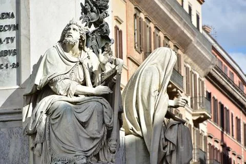 Statue of King David on the basement of Column of Immaculate Conception in Rome Stock Photos
