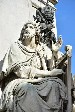 Statue of King David on the basement of Column of Immaculate Conception in Rome Stock Photos