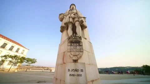 Statue of King John III or Joao III, University of Coimbra, Portugal. Europe  Stock Footage 224927750