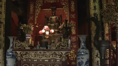 Statue of King Ly Nhan Tong at the Temple of Literature Hanoi Vietnam Stock Footage 48244674