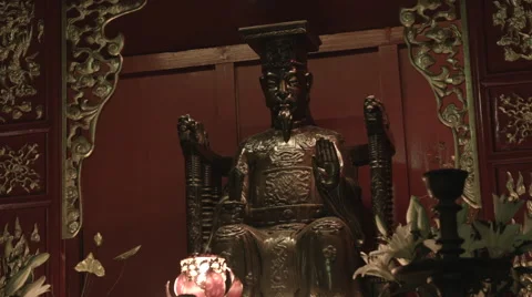 Statue of King Ly Nhan Tong at the Temple of Literature Hanoi Vietnam Stock Footage 48244937