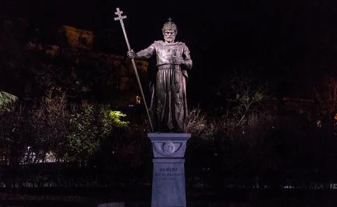 Statue of King Samuel in Sofia in the light of a night lamp Stock Photos