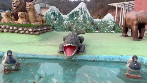 Statue of leopard in the zoo Stock Footage 327383925