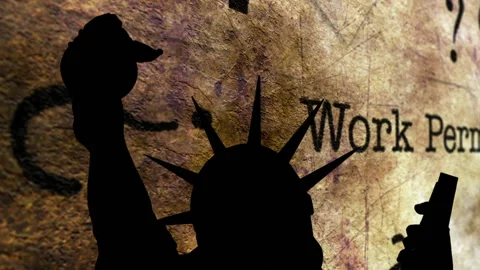 Statue of liberty against work permit background Video stock 132292270