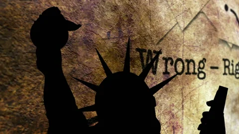 Statue of liberty against wrong right background Stock Footage 132832489