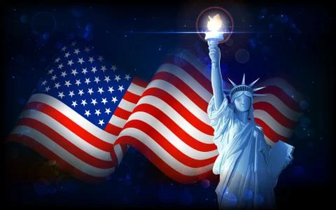 Statue of Liberty with American Flag Stock Illustration