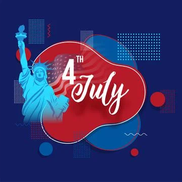 Statue Of Liberty and abstract elements on blue background for 4th Of July .. Stock Illustration