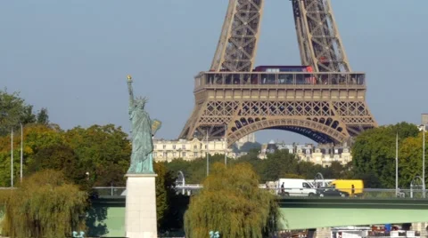 Statue of Liberty and Eiffel tower, Paris Stock Footage 56252401