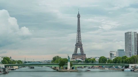 The Statue of Liberty and the Eiffel Tower Timelapse. Paris, France Stock Footage 80596914