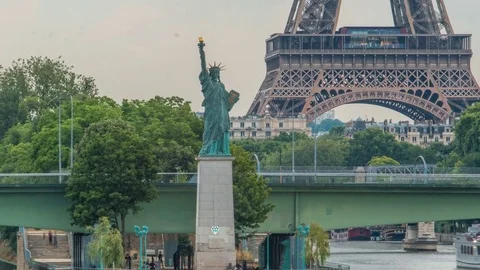 The Statue of Liberty and the Eiffel Tower Timelapse. Paris, France Stock Footage 80597167
