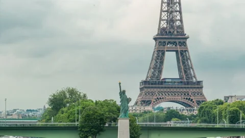 The Statue of Liberty and the Eiffel Tower Timelapse. Paris, France Stock Footage 142102430
