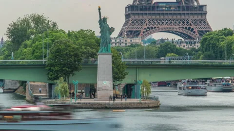 The Statue of Liberty and the Eiffel Tower Timelapse. Paris, France Stock Footage 142102821