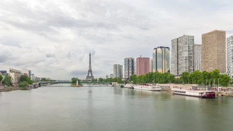 The Statue of Liberty and the Eiffel Tower Timelapse hyperlapse with modern Stock Footage 142122709