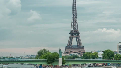 The Statue of Liberty and the Eiffel Tower Timelapse. Paris, France Stock Footage 236709457