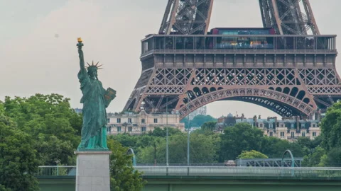 The Statue of Liberty and the Eiffel Tower Timelapse. Paris, France Stock Footage 236709639