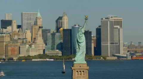 Statue of Liberty and Manhattan, New York City Stock Footage