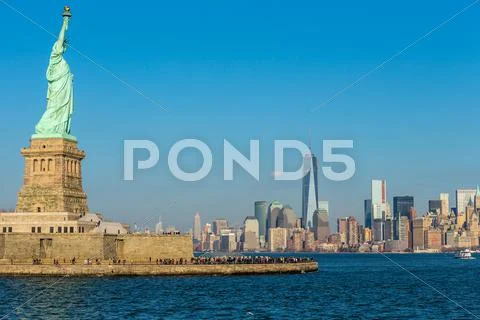Statue of Liberty and New York City Stock Photos