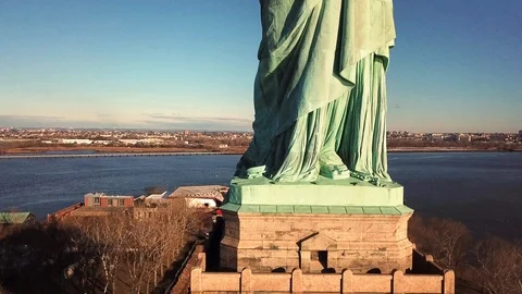 Statue of Liberty close front rising aerial in 4K and 1080 HD Stock Footage 87230083