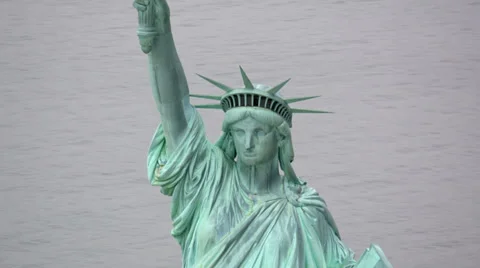 Statue of Liberty closeup, aerial shot Stock Footage