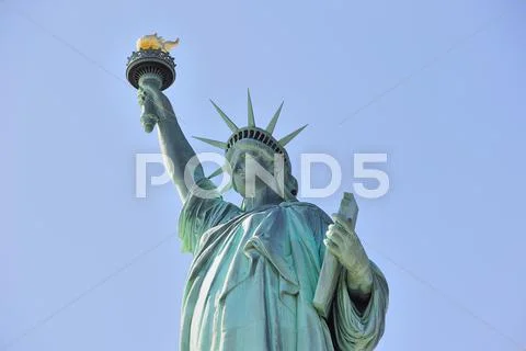 Statue of liberty closeup in new york city manhattan Stock Photos