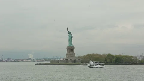 Statue of Liberty in cloudy weather Stock Footage 124645508