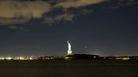 Statue of Liberty Comet Night Timelapse Stock Footage 288795796