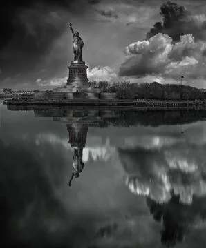Statue of Liberty in creative edition in b&amp;w with reflection Stock Photos