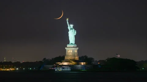 Statue of Liberty Crescent Moon Stock Footage 156529552