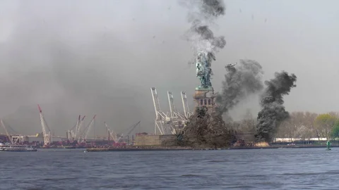 Statue of Liberty Destroyed Under Attack Stock Footage 104804236