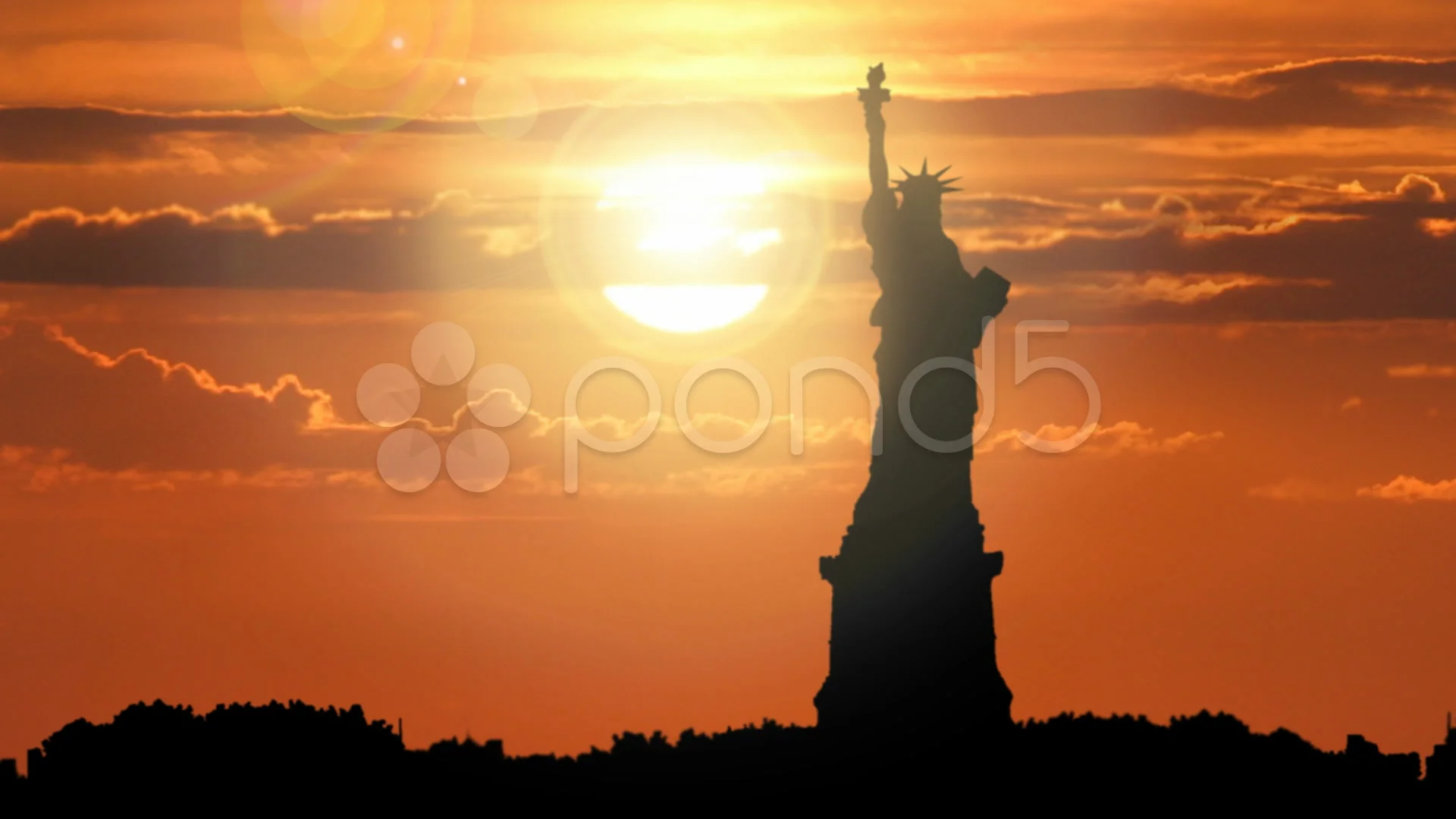 Statue of Liberty in Dramatic Sunset