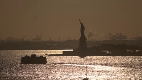 Statue of Liberty During Sunset Stock Footage 124183376