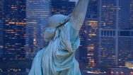 Statue Of Liberty At Dusk, Closeup Aerial Shot Stock Footage