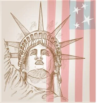 Statue of liberty face with flag Stock Illustration