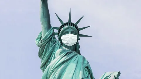 Statue Of Liberty With A Face Mask Stock Footage 147637641