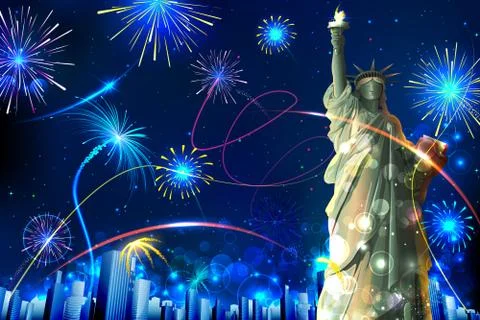 Statue of Liberty on Firework background Stock Illustration