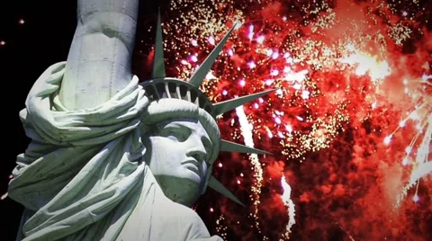 Statue of Liberty with Fireworks Stock Footage 54987583
