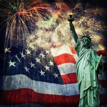Statue of liberty &amp;  fireworks Stock Illustration